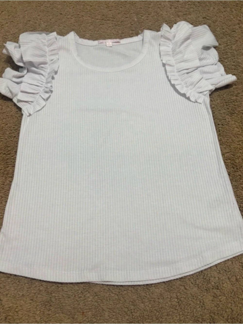 Girls' White Ruffle Sleeve Ribbed Top - Picture 1 of 1